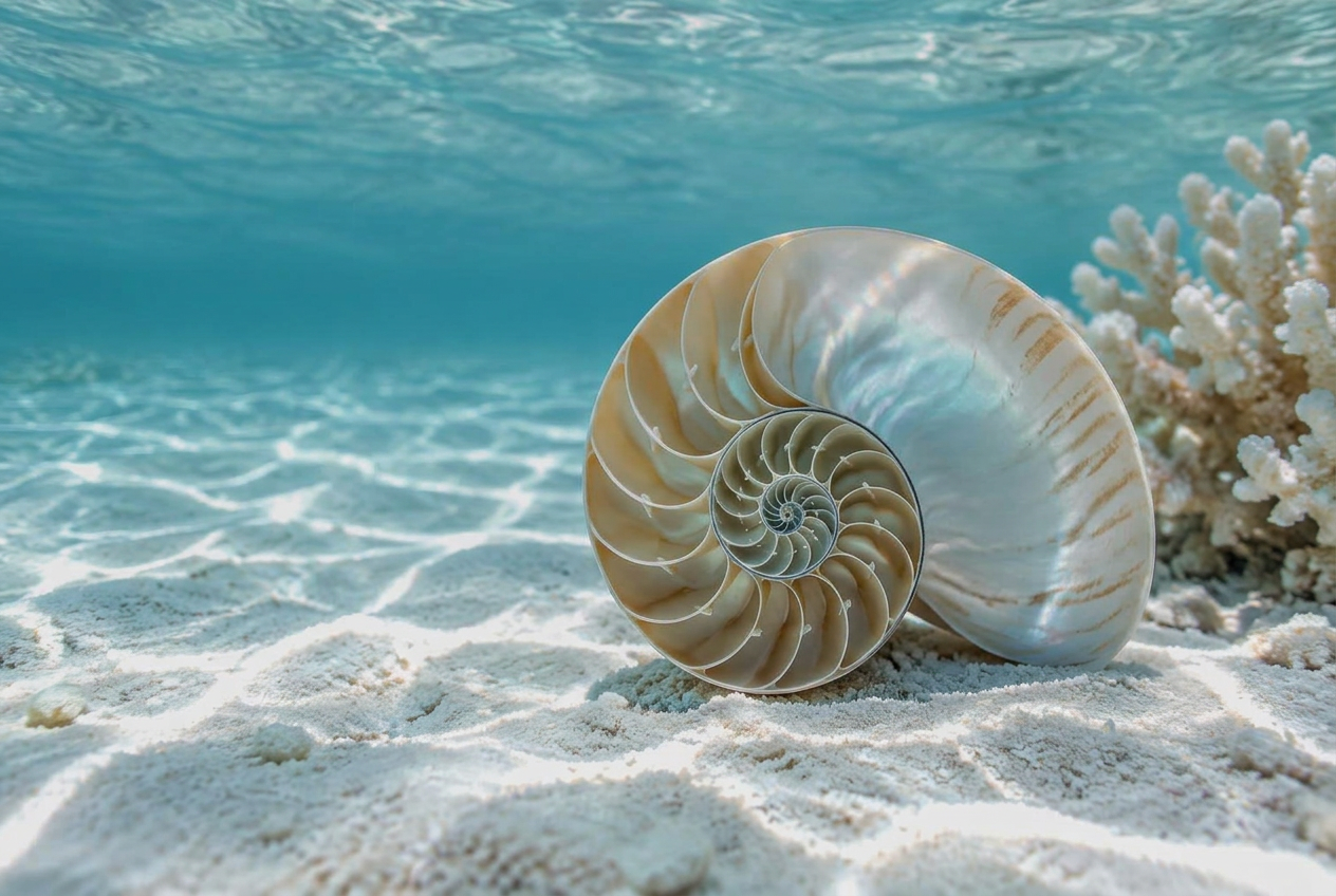 Nautilus-Schale mit klar sichtbarer innerer Kammerstruktur